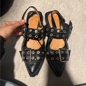 Ganni Black Studded Flats with Silver Accents